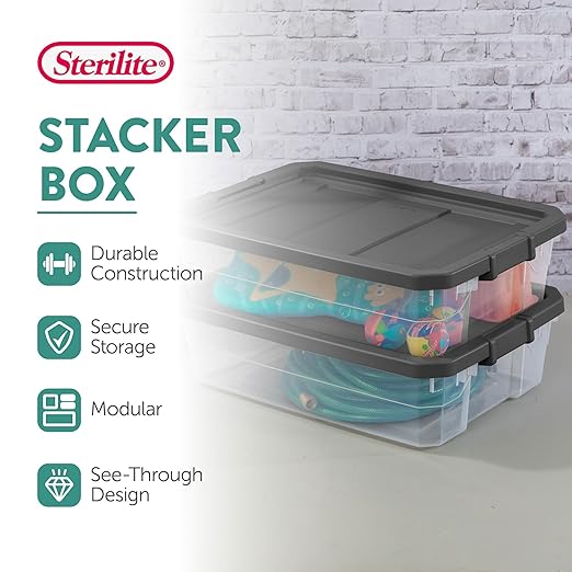 Sterilite 12-Pack Modular Stacker Box, Durable Clear Plastic Storage Bins - Image 2