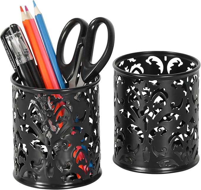 EasyPAG Black Pen Holder for Desk, 2 Pack Round Pen Organizer, Brush Holder for - Image 6