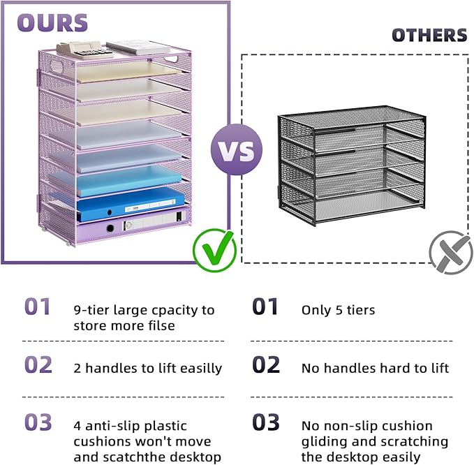 Marbrasse Paper Organizer Letter Tray, 9 Tier Mesh File Organizer - Image 2