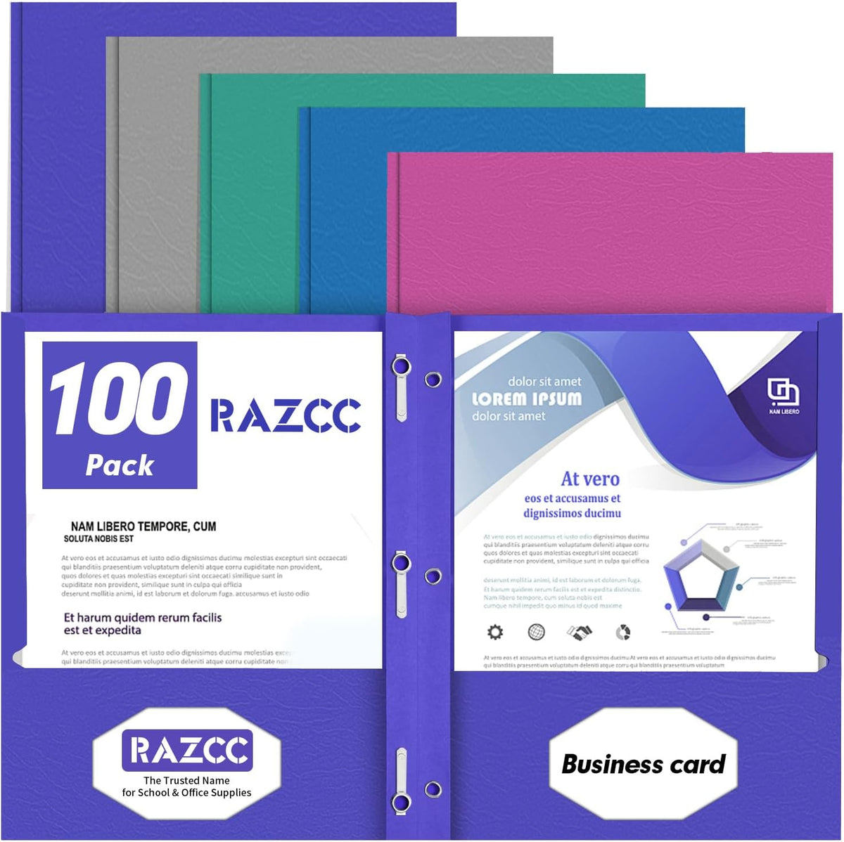 Two Pocket Folders, RAZCC 100 Pack Two Pocket