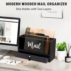 Two-Layer Solid Wooden Mail Storage Organizer Holder - Image 2