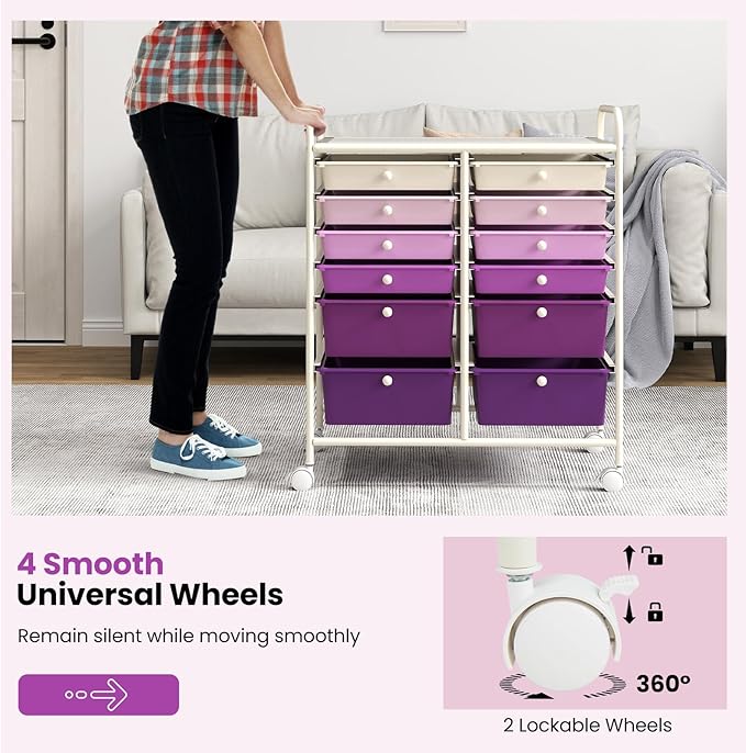 LDAILY 12 Drawer Rolling Storage Cart, Craft Cart Organizer on Wheels - Image 4