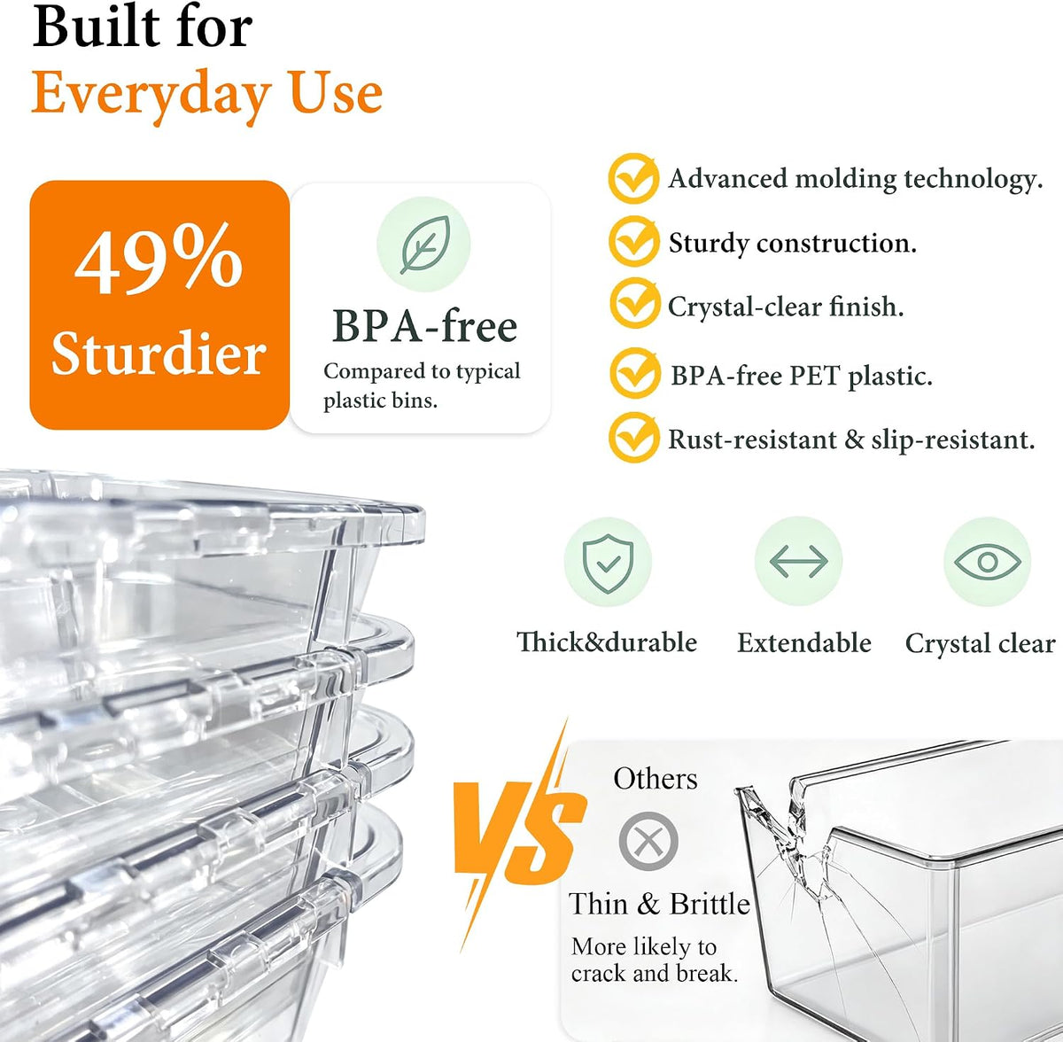 14Pcs Clear Expandable Drawer Organizer Bins for Vanity Desk Bathroom