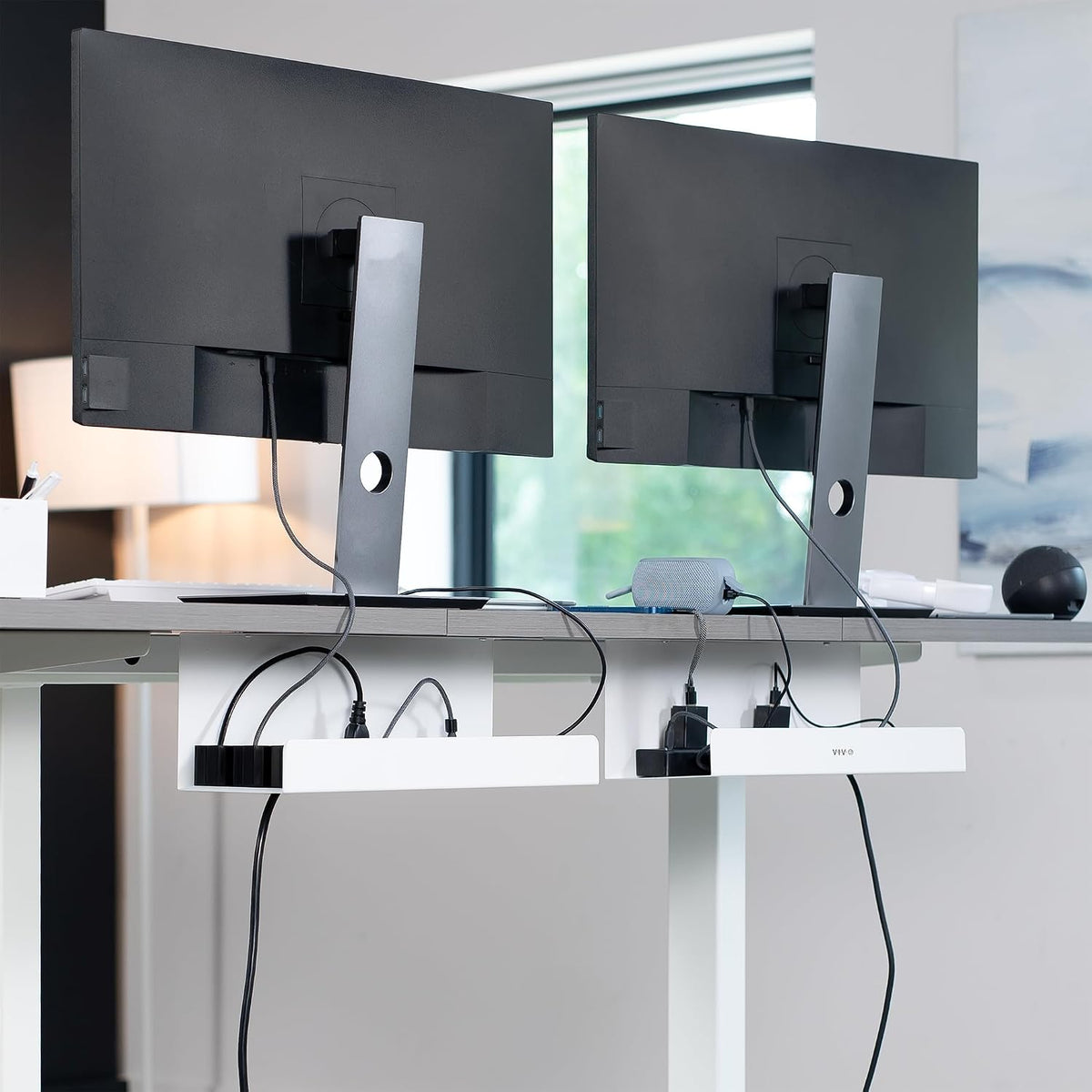 VIVO 2 Pack White 17 inch Extra Deep Cable Management Tray, DESK-AC16-2CW