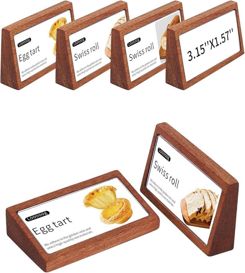 6 Pack Small Wood Price Tag Label Holder Tabletop Stand or Recline Small Sign by Unknown