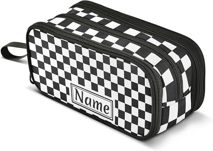 BOENLE Custom Black White Checkered Pattern Pencil Case Box Boys Girls by BOENLE-WELCOMEYOURCOMING