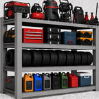 tote storage rack, garage shelving heavy-duty storage bin, front angle view