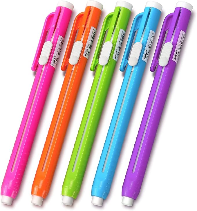 Retractable Mechanical Eraser Pen, Pen-Style Erasers Assorted Color, 5 Pack by Tamaki