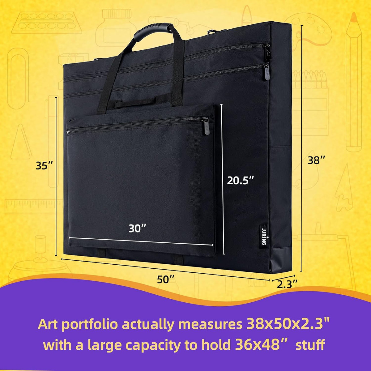 jjring 36x48 art portfolio tote bag with shoulder shown in use