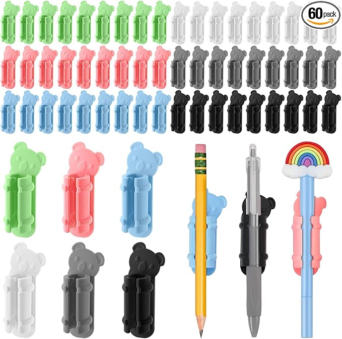 VZZNN 60 Pack Adhesive Pen Holder Clips, Colorful Silicone Pencil Holders by VZZNN