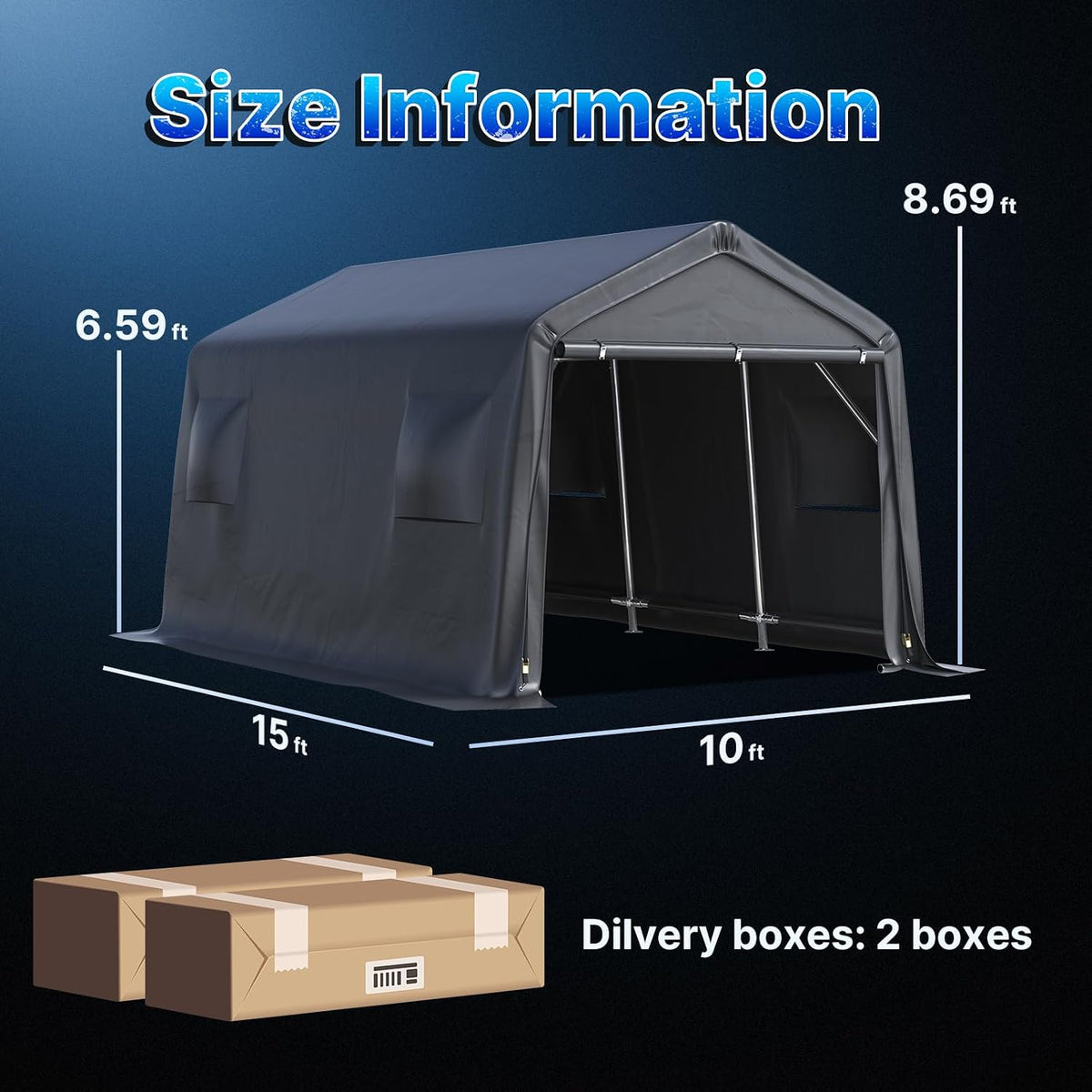 advance outdoor 10x15 ft garage shelter steel metal showing dimensions