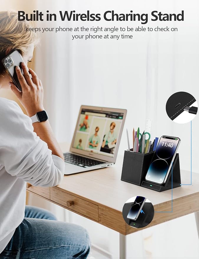 Pen Holder with Wireless Charger, Compatible with iPhone 17/16/15/14/13/12/11/8 - Image 2
