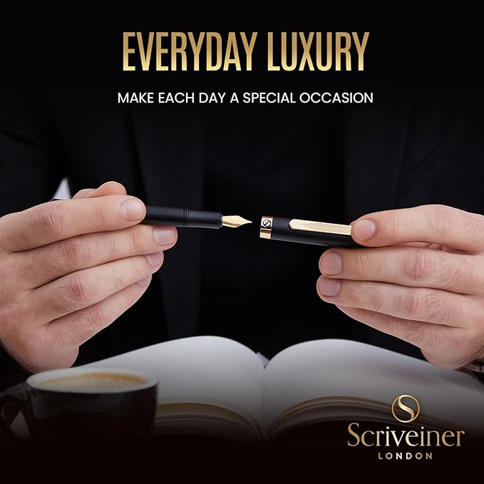 Scriveiner Luxury EDC Fountain Pen, Stunning Black Pocket Pen - Image 8