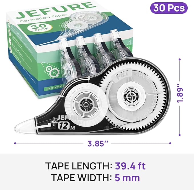 JEFURE 30 Pcs Correction Tape, 39.37 Ft White Wrong Out Tear-Resistant Bulk - Image 2