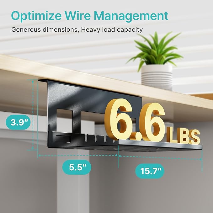 PEGZONE Under Desk Cable Management Tray, 15.7 Inches Metal Cord Organizer Rack - Image 4