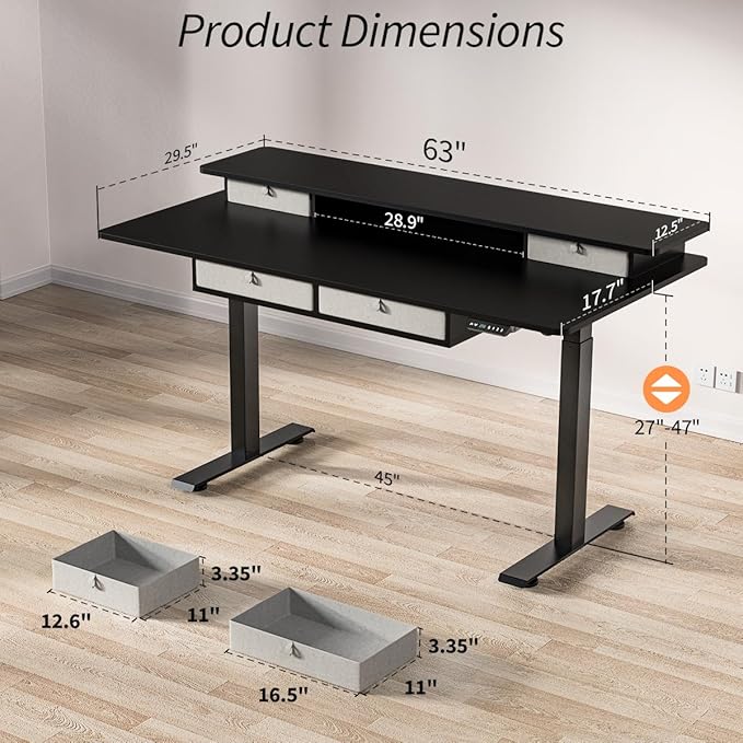 Kingant 63 x 30 Inch Electric Standing Desk - Image 3