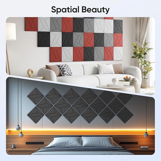 UNECHO 12 Pack 12" X 12" X 0.4" Acoustic Panels - Image 5