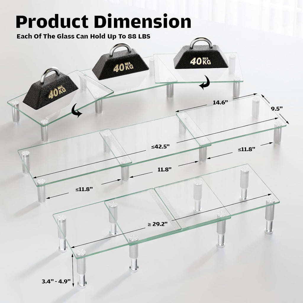 hemudu dual monitor stand -adjustable length and angle on a desk or shelf