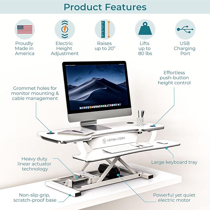 VERSADESK® Electric Standing Desk Converter, 40 Inch Large PowerPro™ Height - Image 2