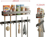24 inch mop and broom holder wall mount, close-up detail