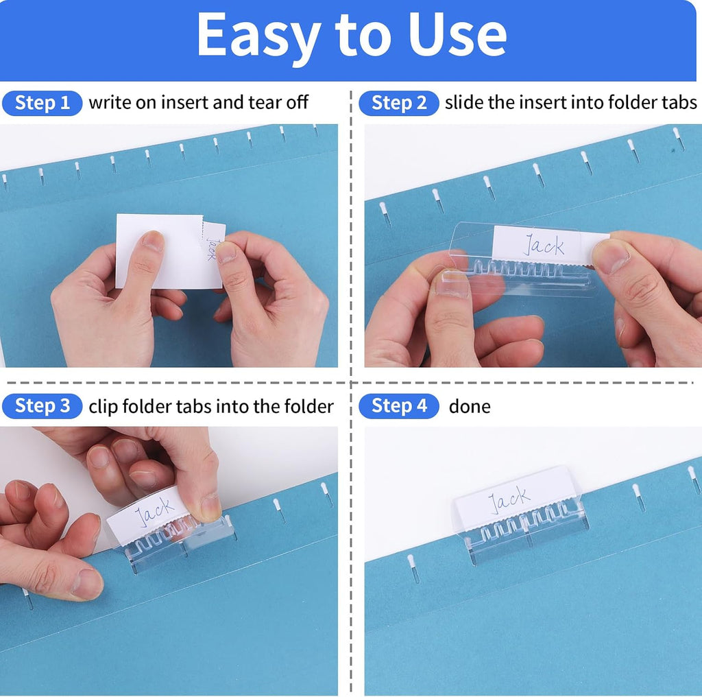 Reastar 120 Pcs Hanging File Folder Tabs, with 200 Pcs Inserts, Clear | Sturdy Plastic, 1/5-Cut, Fit Legal Sized File Folders, 2 in Insert for Writing on, Help Organize and Find File