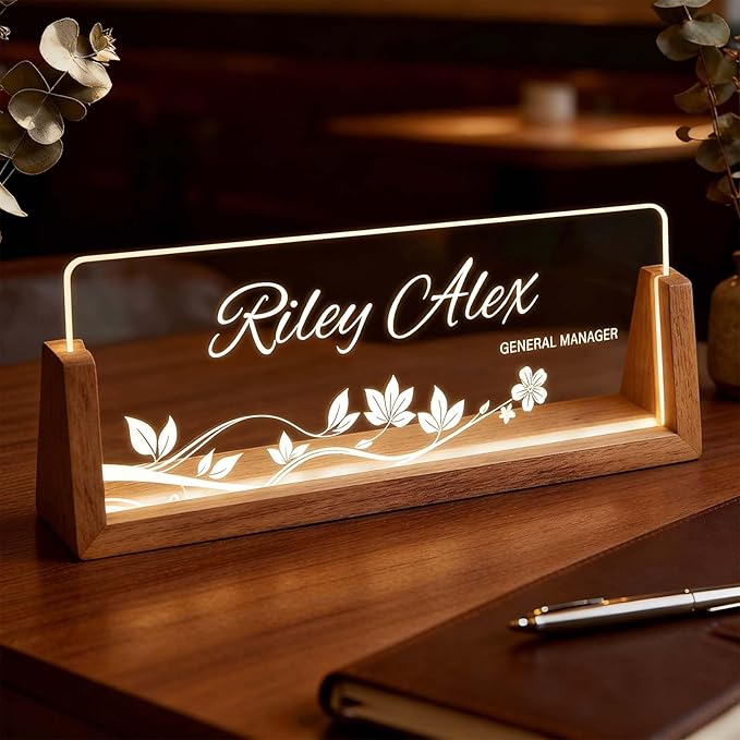 Custom Name Plate for Desk, Personalized Light Up Acrylic Desk Name Plate by Semyifu