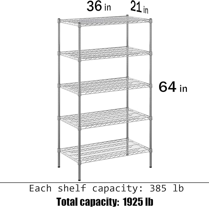 Regal Altair 21" Deep x 36" Wide x 64" Height Wire Shelving Kit | 5-Tier | NSF - Image 3