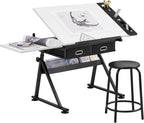 yaheetech adjustable drafting table art desk,storage drawers & shown in use
