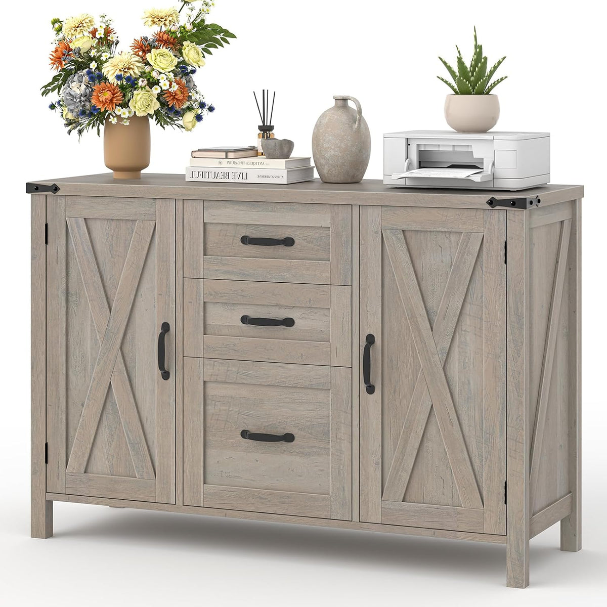 Vabches File Cabinet with 3 Drawers, Farmhouse Lateral File Cabinet Fits Files