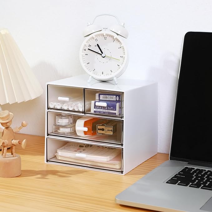 MILULUGO Makeup Organizer with 4 Drawers, Desk Organizer, Cosmetics Storage Box - Image 7