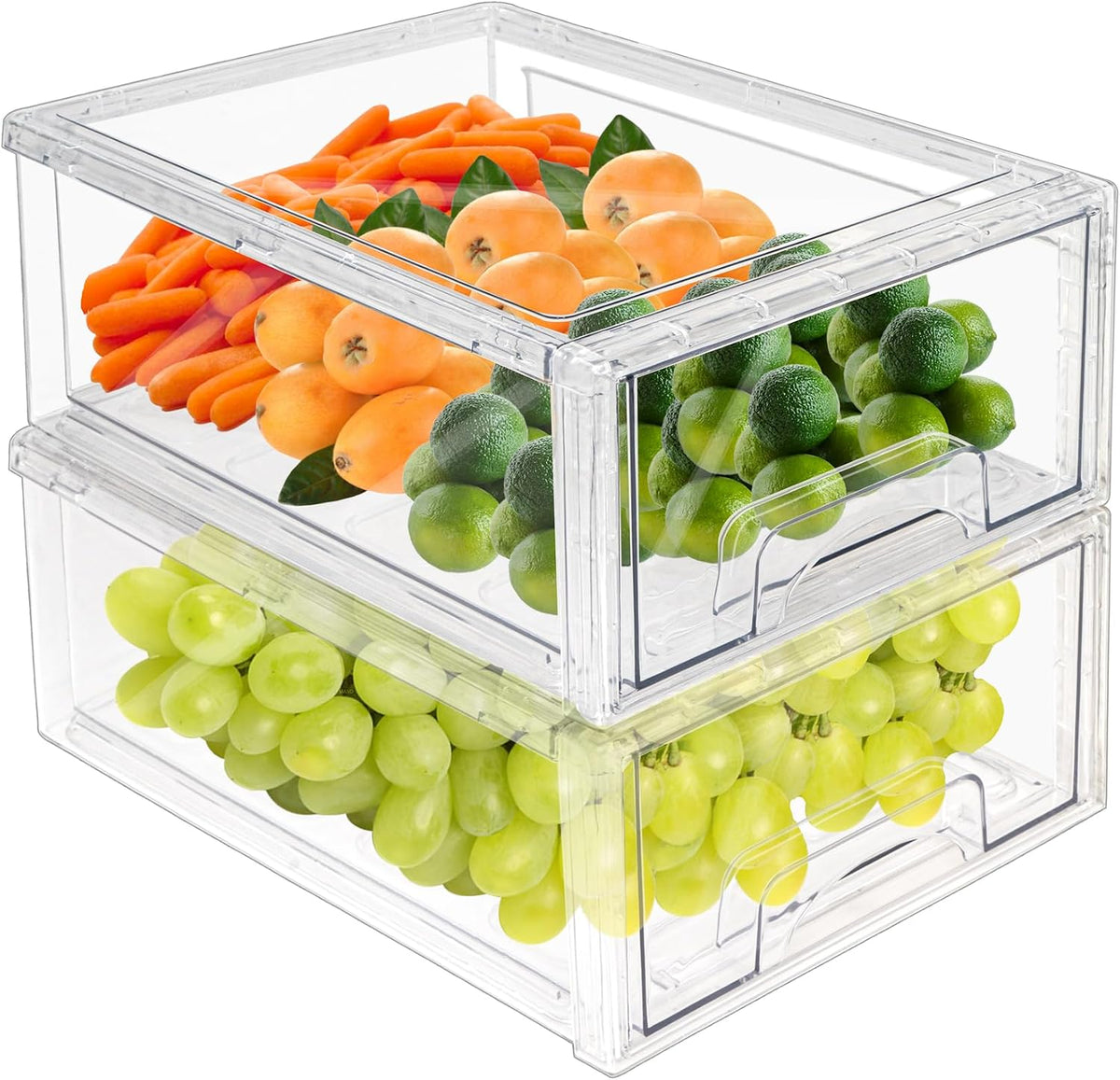 MANO 2Pack Clear Fridge Drawers Pull Out Stackable Refrigerator Drawer Organi...