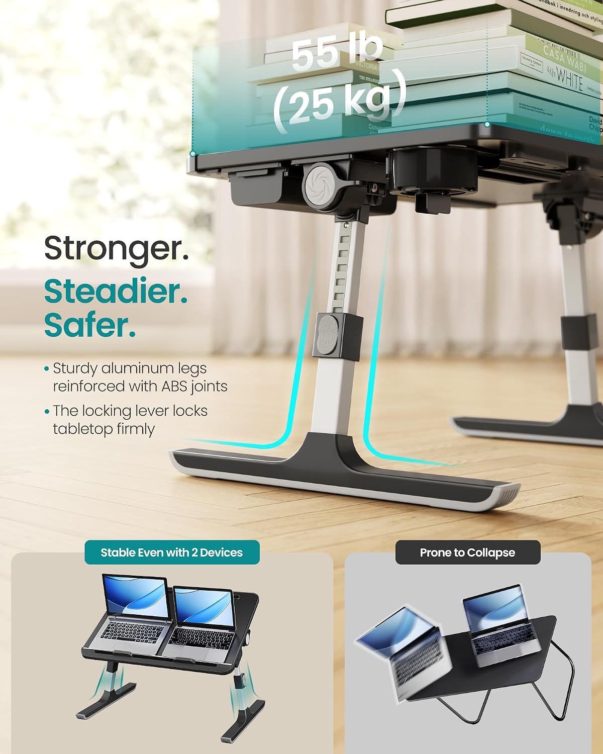 SONGMICS Bed Laptop Desk, Foldable, Adjustable Height, 15.7 x 22 Inches