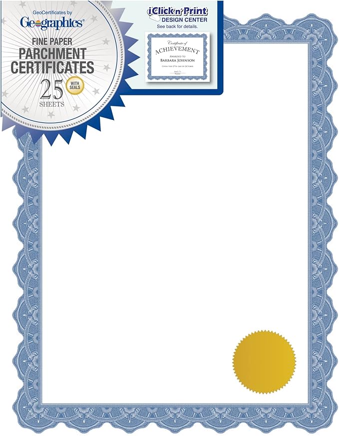 Geographics Optima Blue Blank Award Certificate Paper by Geographics
