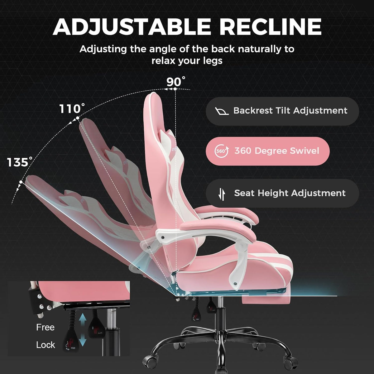 GTPLAYER Gaming Chair, Computer Chair with Footrest and Lumbar Support, Heigh...