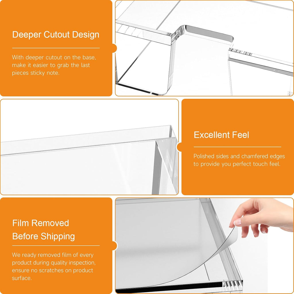 Beego Modern Elegant Crystal Clear Acrylic Sticky Note Holder Organizer - 3x3 in Square Notepad Holder - 3 Count - No Pads - Office Desk Organization