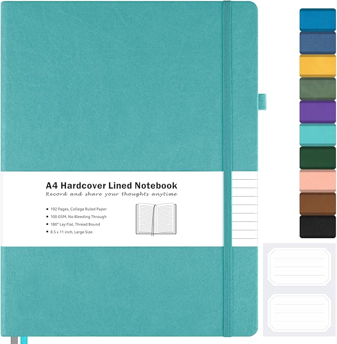 College Ruled Notebook, A4 Hardcover Leather Notebook by MALEDEN
