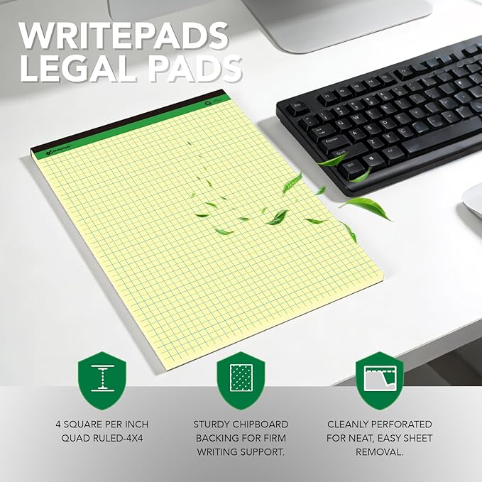KAISA Graph Paper Legal Pads Writing Pads Recycled Paper 8.5"x11.75" Quad Ruled - Image 3