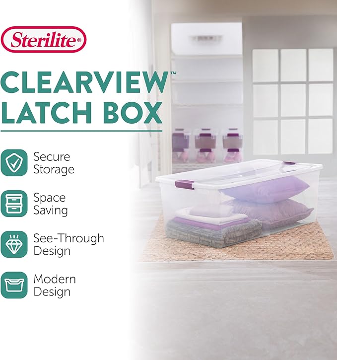 Sterilite 8-Pack 110 Quart ClearView Latch Box, Stackable Organizer Bins - Image 5