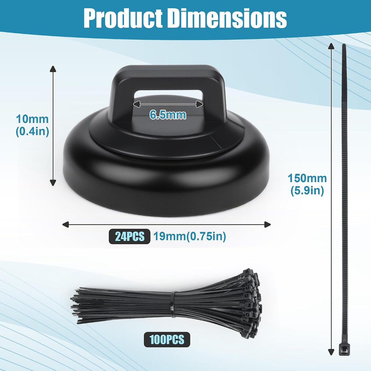 24Pcs Magnetic Zip Tie Mount 100Pcs Cable Ties,Zip Tie Base Holder Set
