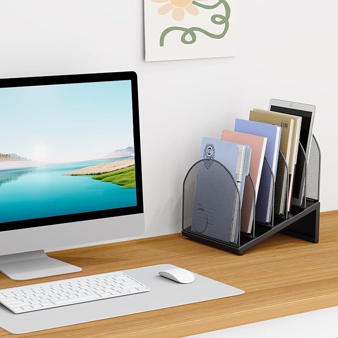 OUTIOE 5-Section Desk File Organizer, Metal Mesh Folder Organizer - Image 3
