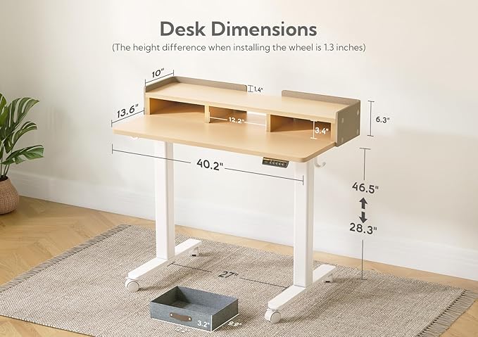 Claiks Standing Desk with Drawers, Adjustable Stand Up Electric Small Standing - Image 3