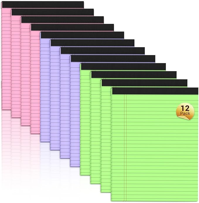Roneky Legal Pads 8.5 x 11 Colored Notepad, 12 Pack Wide Ruled Lined Paper by NotePads