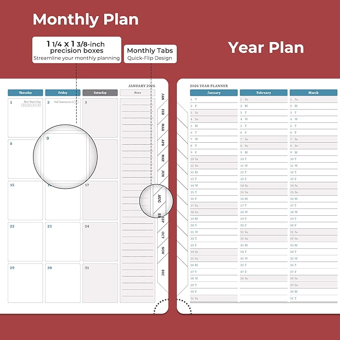 IN-LUXPRO Planner 2026 Daily Weekly and Monthly, 11.5"x8.5", 12 Months Spiral - Image 4