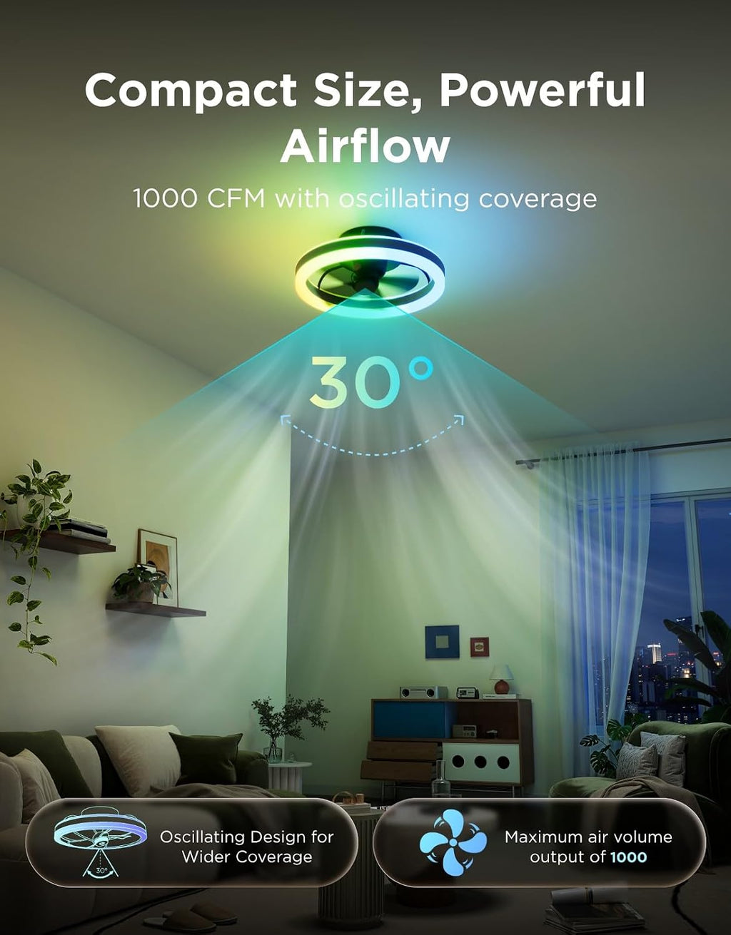 govee ceiling fan with lights, 20'' rgbic fandelier, close-up detail