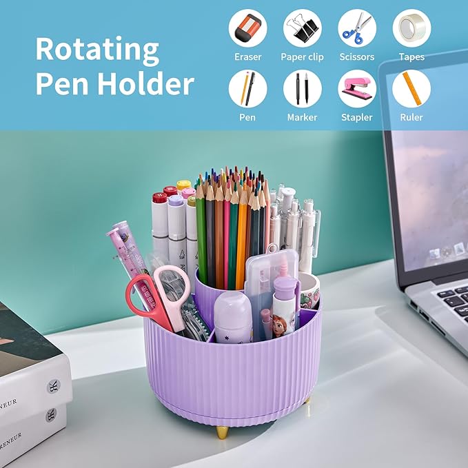Marbrasse Desk Organizer, 360-Degree Rotating Pen Holder, Desk Organizers and - Image 2