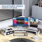 gianotter dual monitor stand riser with drawer and, side view