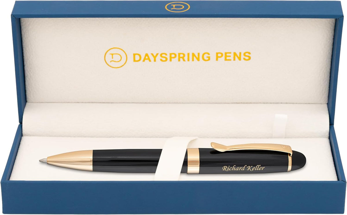 Dayspring Pens Alexandria Personalized Ballpoint Pen, Black with Gold Trim