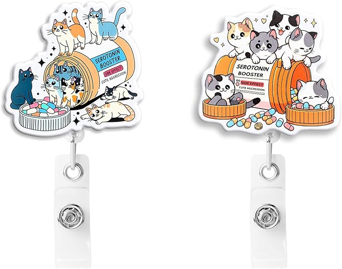 2pc Cat Nurse Badge Reel, Funny Cute Work Badge Holder by Unknown
