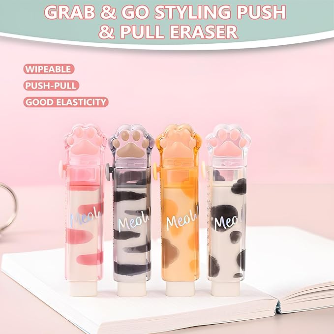 Retractable Pencil Eraser, Cute Erasers, Kawaii Cat Paw Eraser, Suitable - Image 2