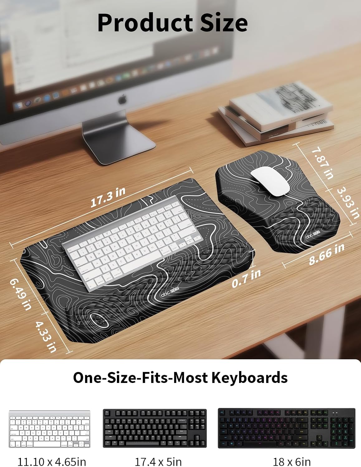 3-in-1 Ergonomic Keyboard Stand with Wrist Rest & Mouse Pad Set,Topographic